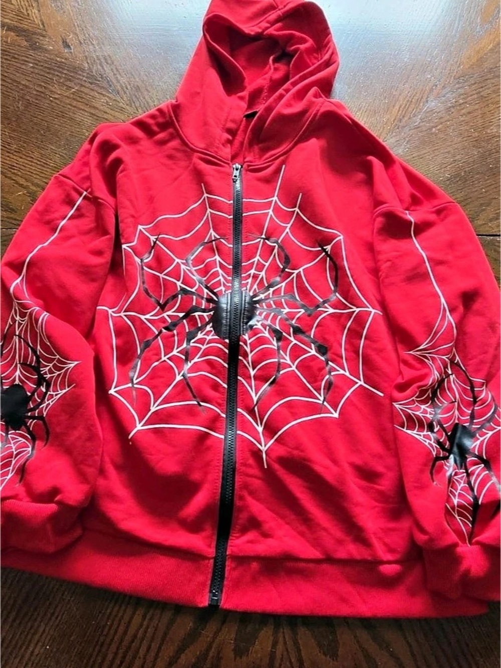 Sp5der OG Web Studded Zip Hoodie Red